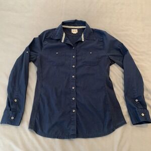 Converse One Star Shirt Womens Large Blue Button Front Stretch Long Sleeve Top